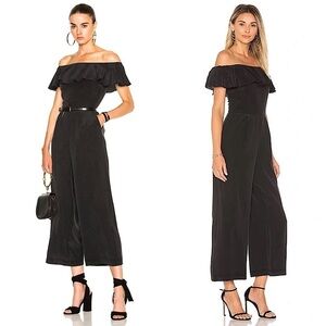NWT L’AGENCE 70s Washed Silk Ruffled Off Shoulder Cropped Wide Leg Jumpsuit XS